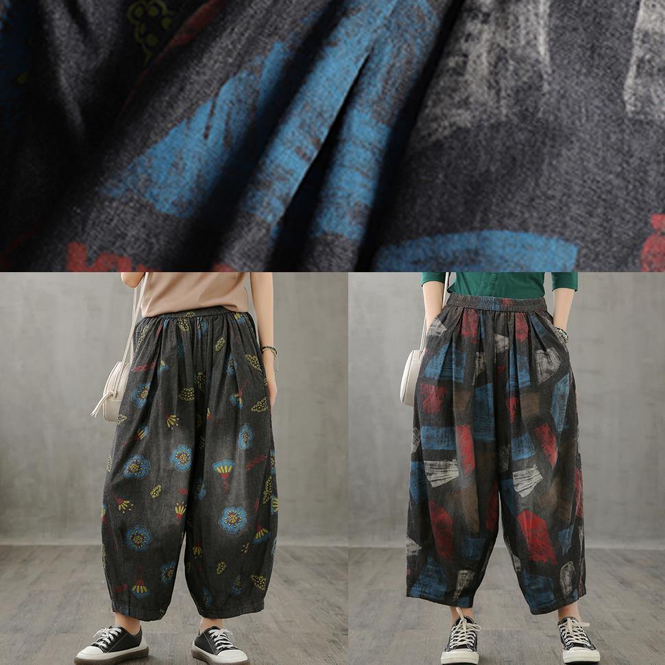 Literary Wide-leg Pants Autumn New Thin Yellow Printed Straight-leg Pants