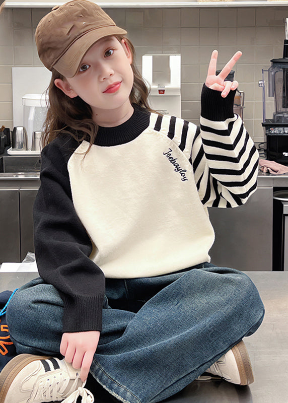 Loose Beige Turtleneck Striped Patchwork Cotton Knit Sweaters Spring