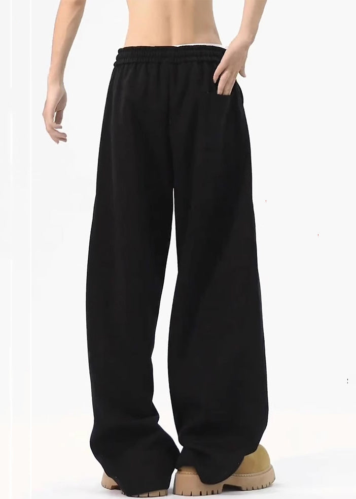 Loose Black Pockets Warm Fleece Pants Elastic Waist Spring