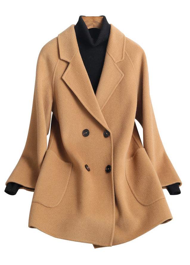 Loose Camel Notched Button Woolen Coats Fall
