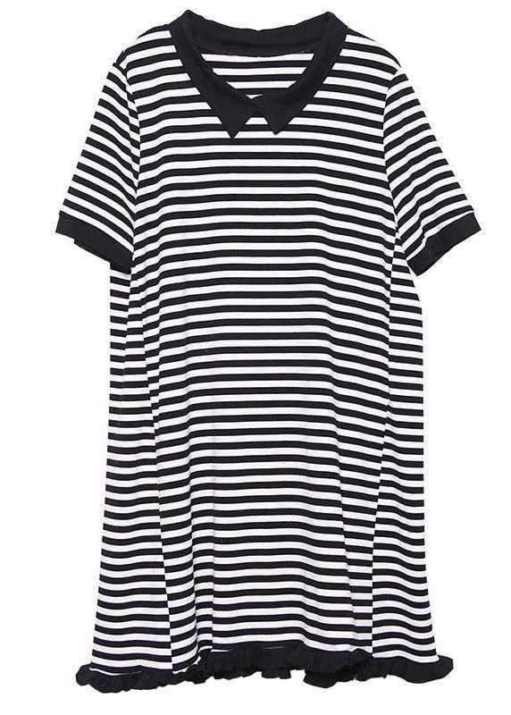 Loose Cotton Clothes Fun Striped Cotton A-line Spliced Dress