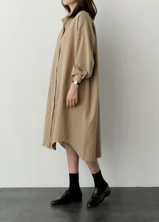 Loose Khaki Peter Pan Collar Button Cotton Top Shirts Spring