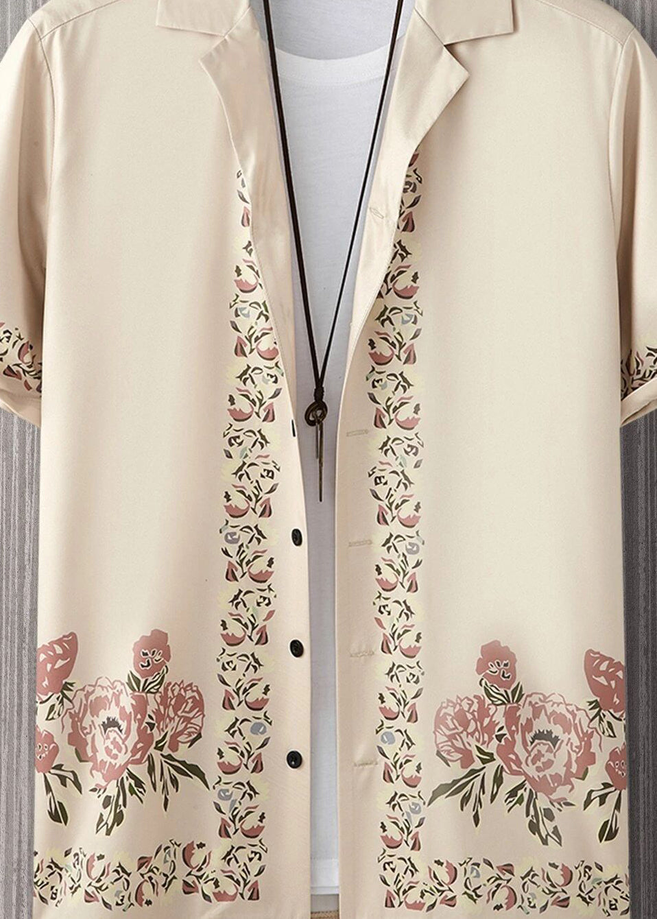 Loose Light Khaki Peter Pan Collar Print Cotton Shirt Summer