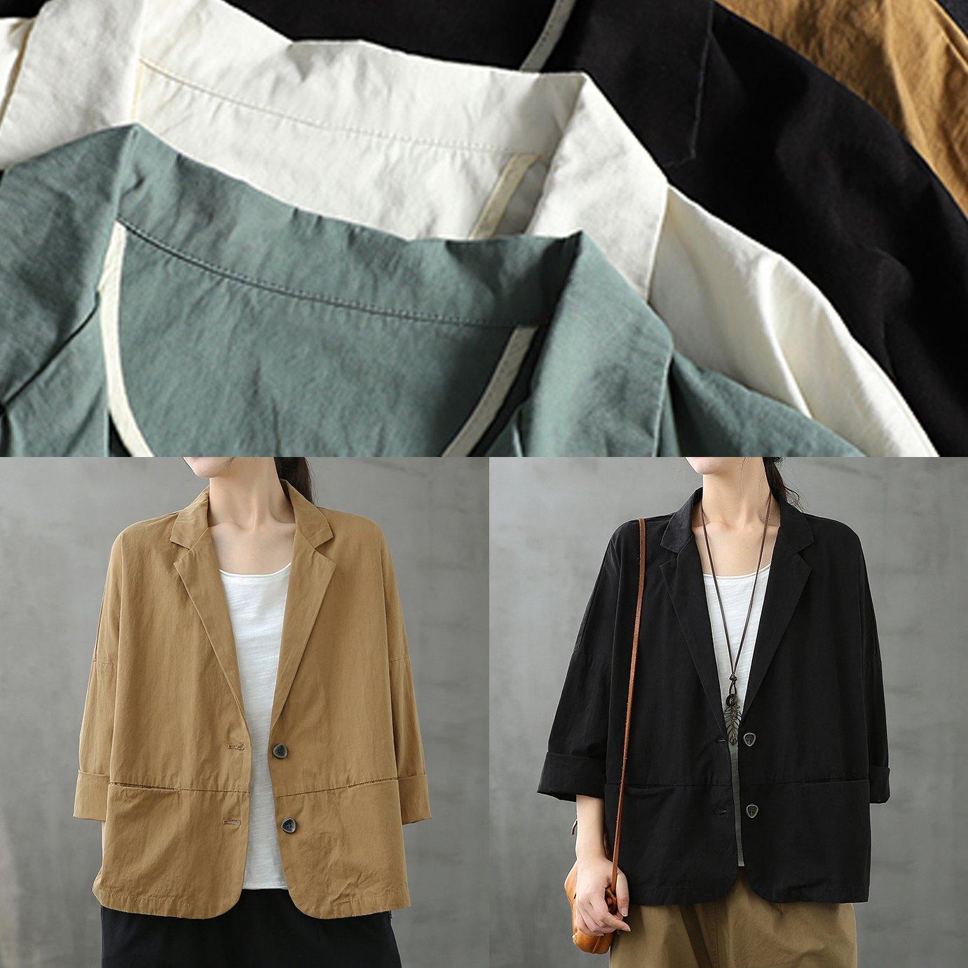 Loose Notched Button Down Fall Top Inspiration Green Blouses