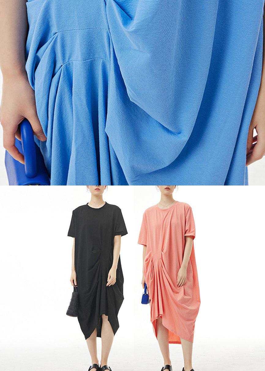 Loose Orange O-neck Cotton Long Dress Summer