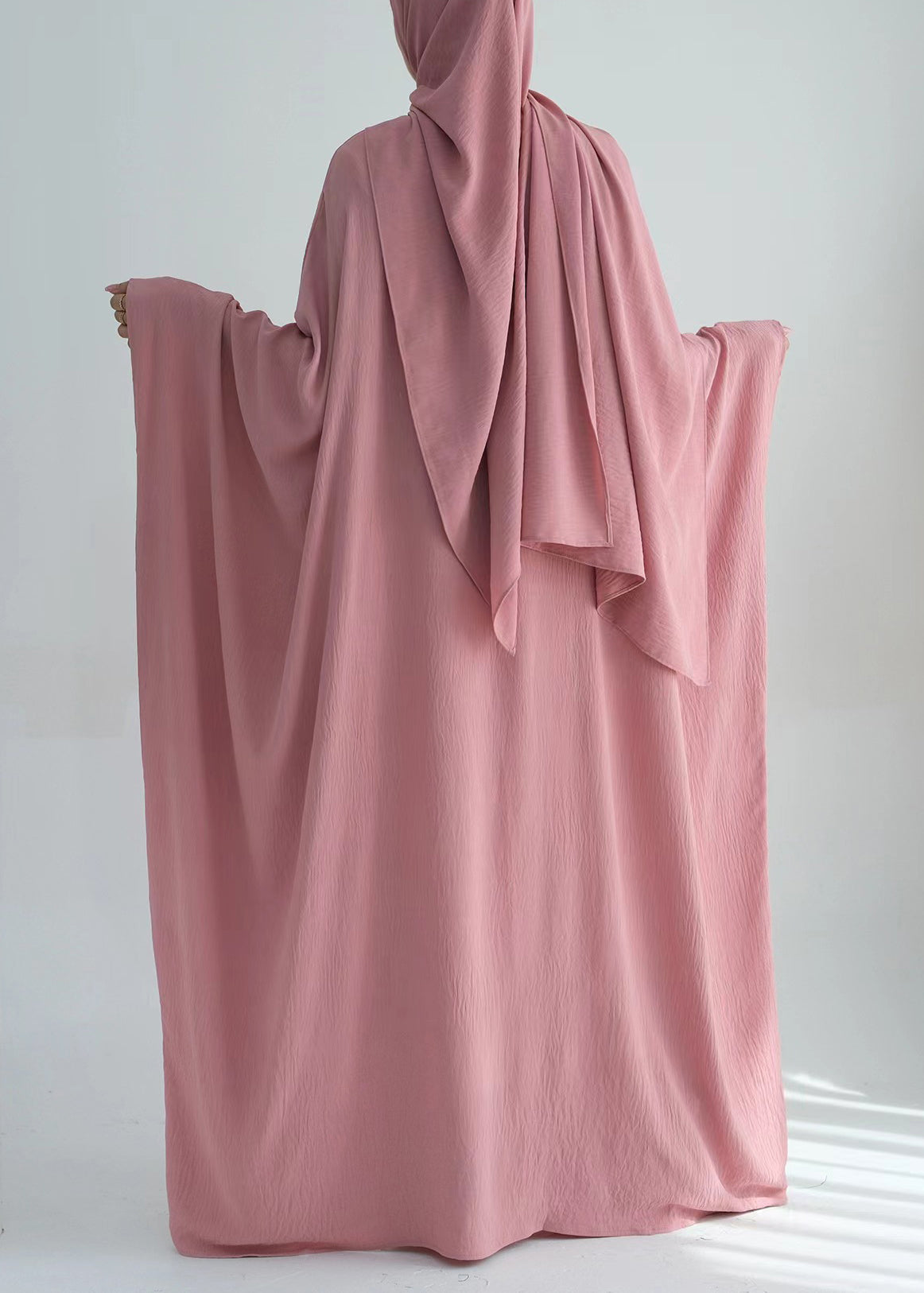 Loose Pink O Neck Ice Silk Maxi Dresses Batwing Sleeve