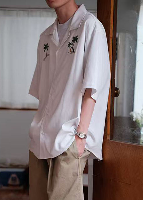 Loose White Embroideried Button Cotton Shirts Summer