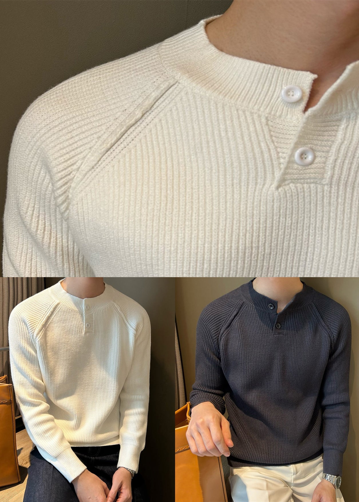 Loose White O Neck Button Knit Sweaters Fall