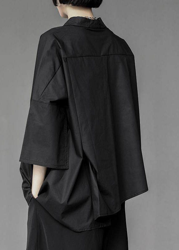 Loose White Peter Pan Collar Asymmetrical Solid Shirts Three Quarter Sleeve