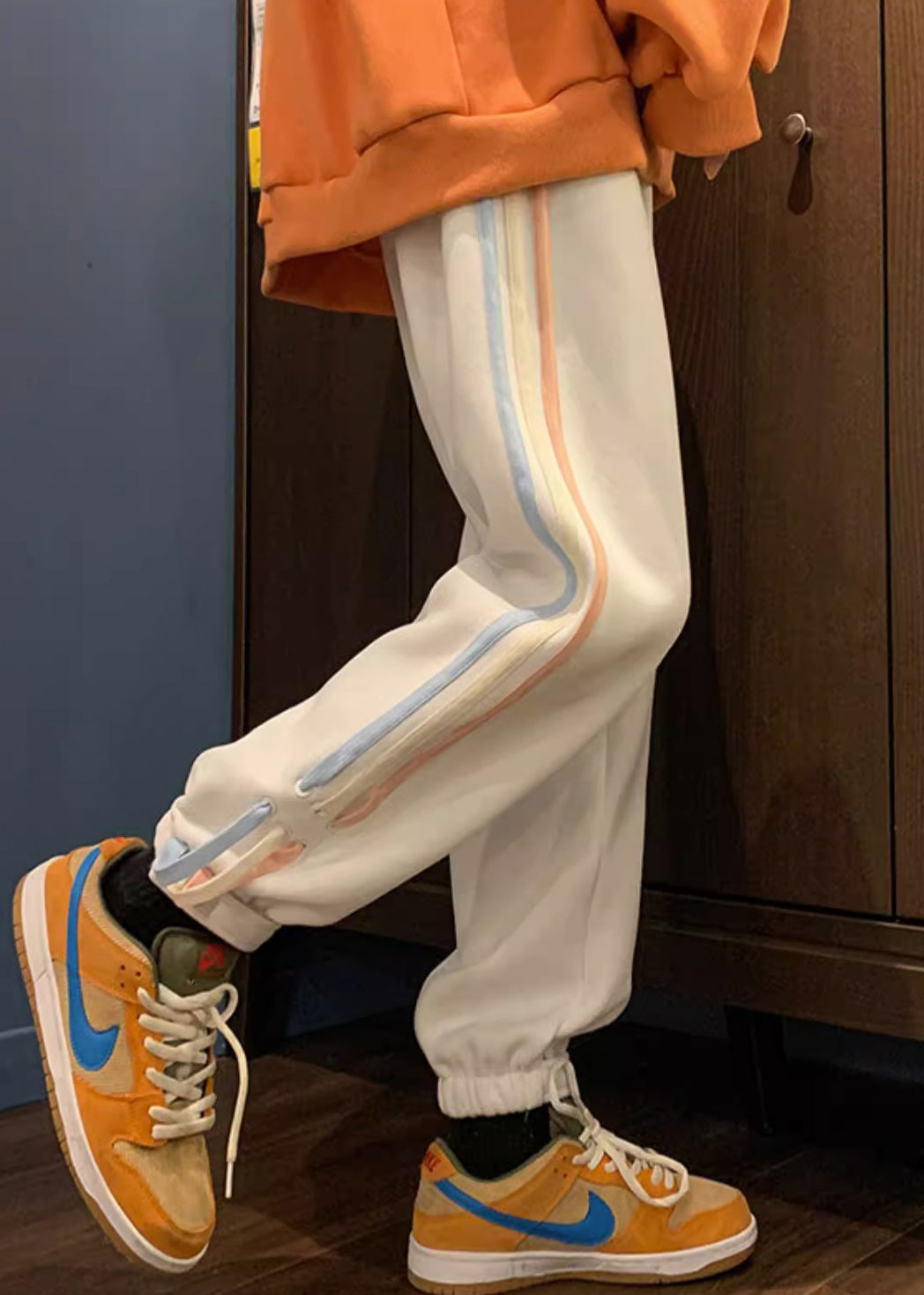 Loose White Striped Pockets High Waist Pants Spring