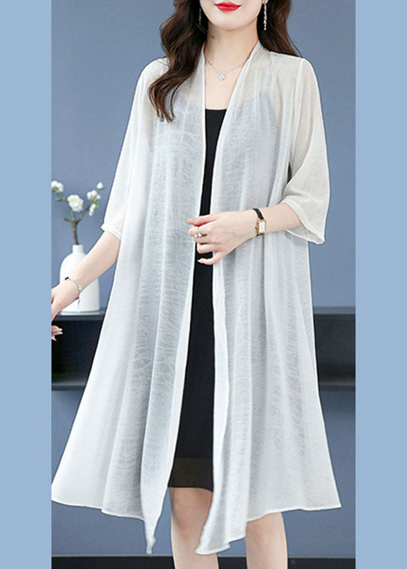 Loose White V Neck Thin Silk Cardigans Summer