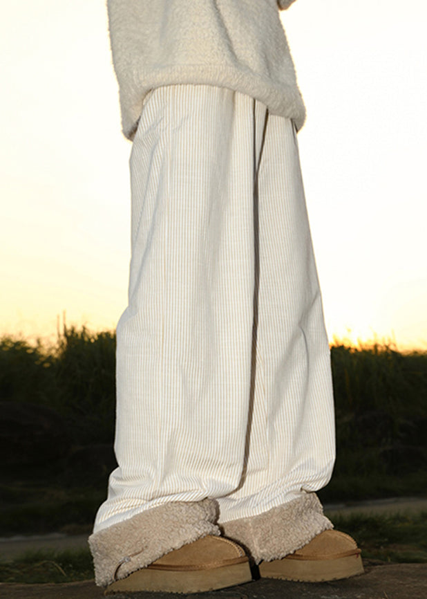 Loose Yellow Pockets Drawstring Warm Fleece Pants Winter