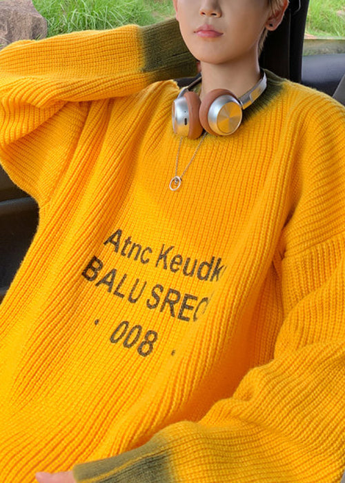 Loose Yellow Tie Dye Letter Knit Sweaters Winter