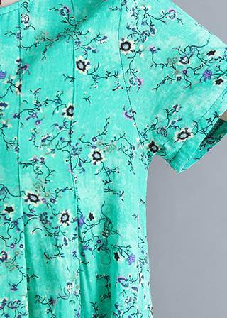 Loose Blue Dresses O Neck Cinched Loose Summer Dresses