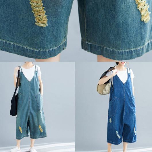 Loose Denim Blue Cotton Tunics Korea Loose Jumpsuit Pants