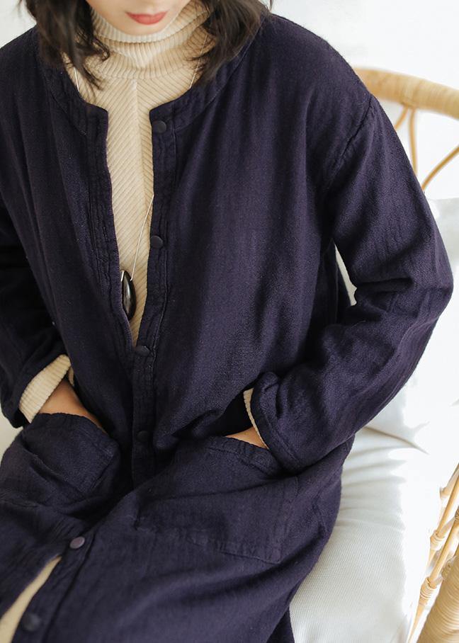 Loose Navy Fine Clothes for Wardrobes O Neck Side Open Coat