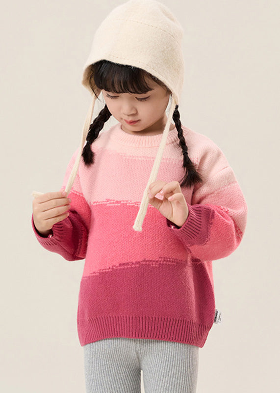 Pink O-neck Thick Cotton Knit Sweaters Spring