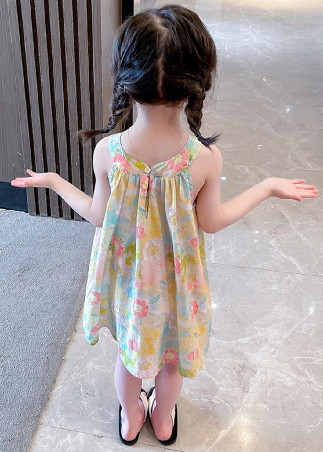 O-neck Print Cotton Slip Mid Dress Sleeveless