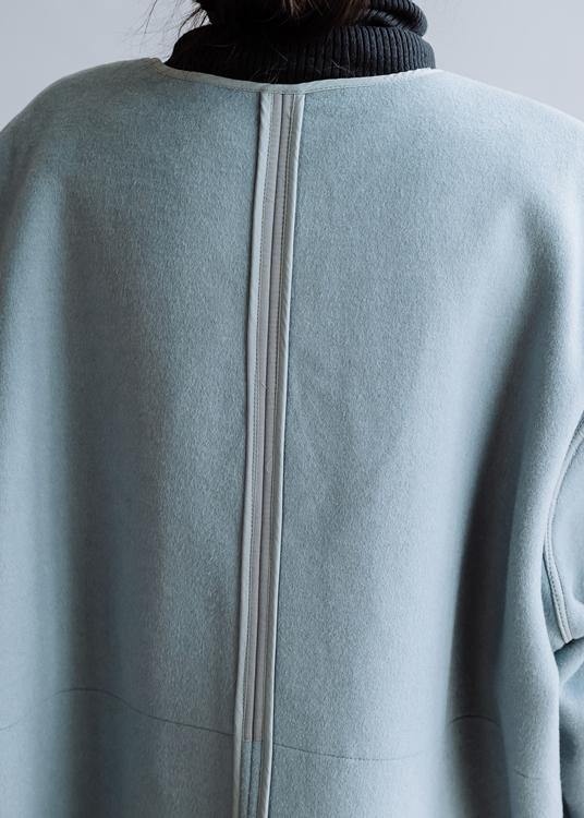 Oversize Coats Winter Coats Blue V Neck Button Down Woolen Coat