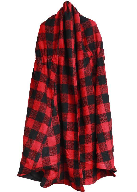 Clothing Long Winter Coat Outwear Red Plaid Asymmetric Wool Coat
