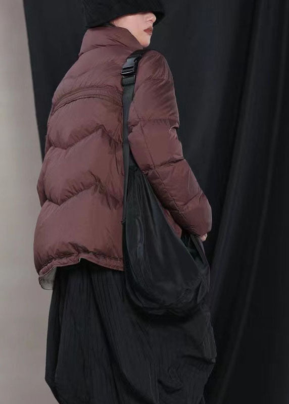 Beige Pockets Button Cinched Winter Duck Down Coat