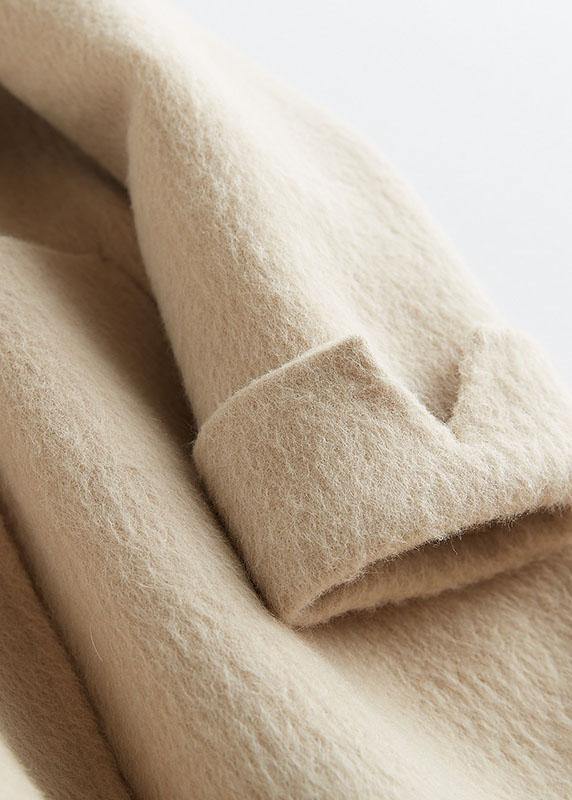 Beige Woolen Outwear Loose Fitting Mid-length Coats Notched Jacket Long Sleeve