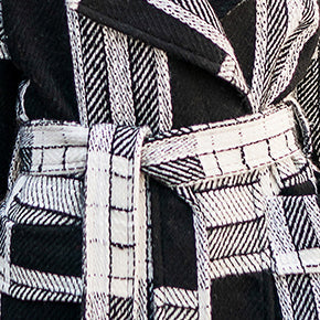 Black White Plaid Coat Notched Wool Coat Boutique Tie Waist Wool Coat
