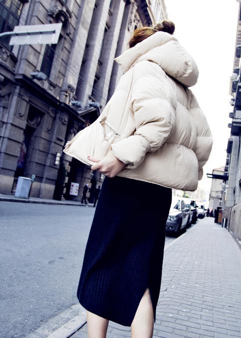 Parka Overcoat Beige Hooded Thick Duck Down Coat