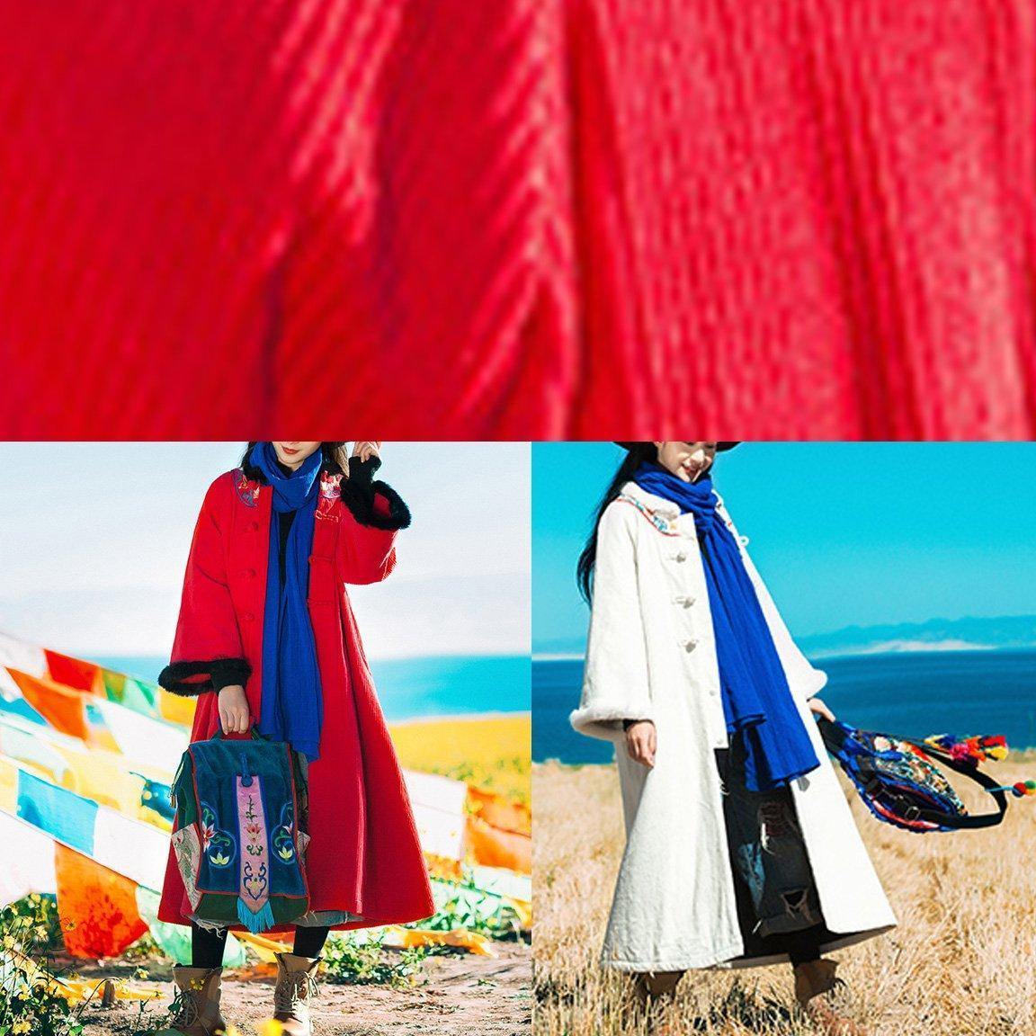 White Winter Coats Loose Fitting Warm Winter Coat Embroidery Faux Fur Collar Outwear