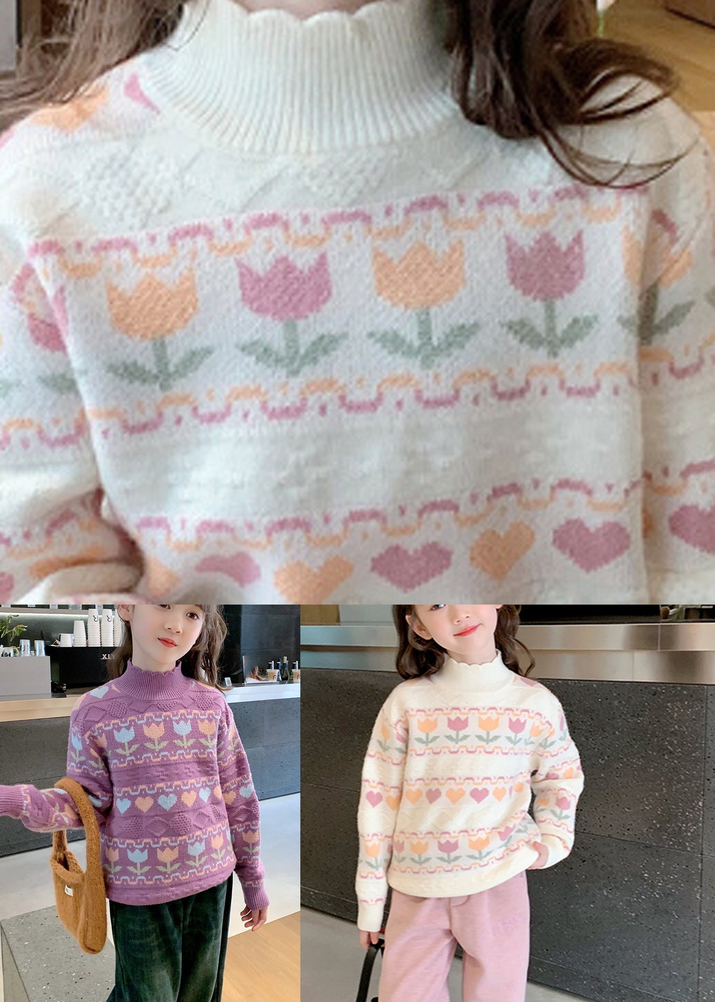 Modern Beige Ruffled Patchwork Cotton Knit Sweater Spring