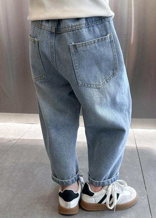 Modern Blue Pockets High Waist Pants Spring