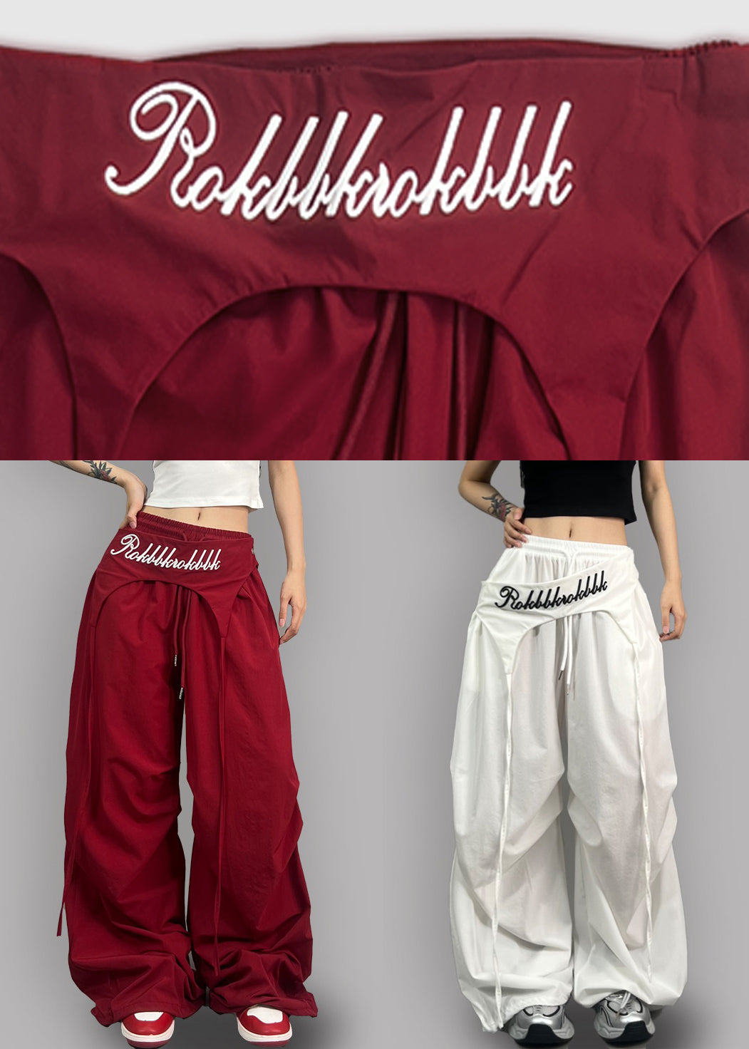 Modern Red Asymmetrical Elastic Waist Cotton Pants Spring