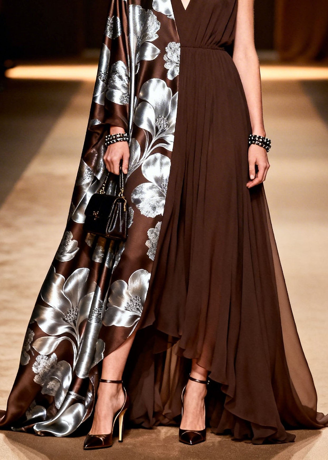 Modern V Neck Asymmetrical Design Patchwork Silk Maxi Dress Summer