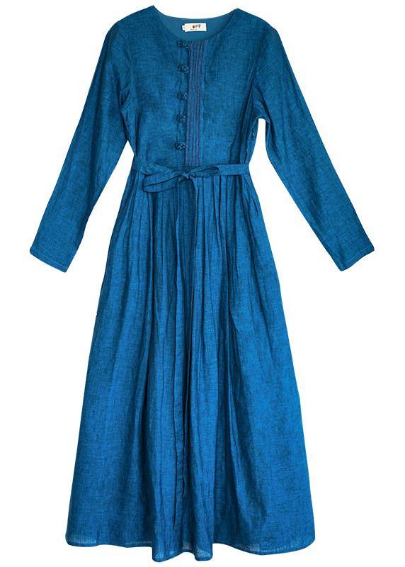 Modern Blue Clothes for O Neck Extra Large Hem Long Spring Dresses