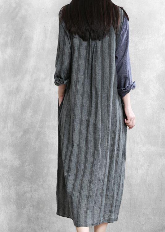 Modern Gray Striped Clothes Outfits Lapel Asymmetric Outwear