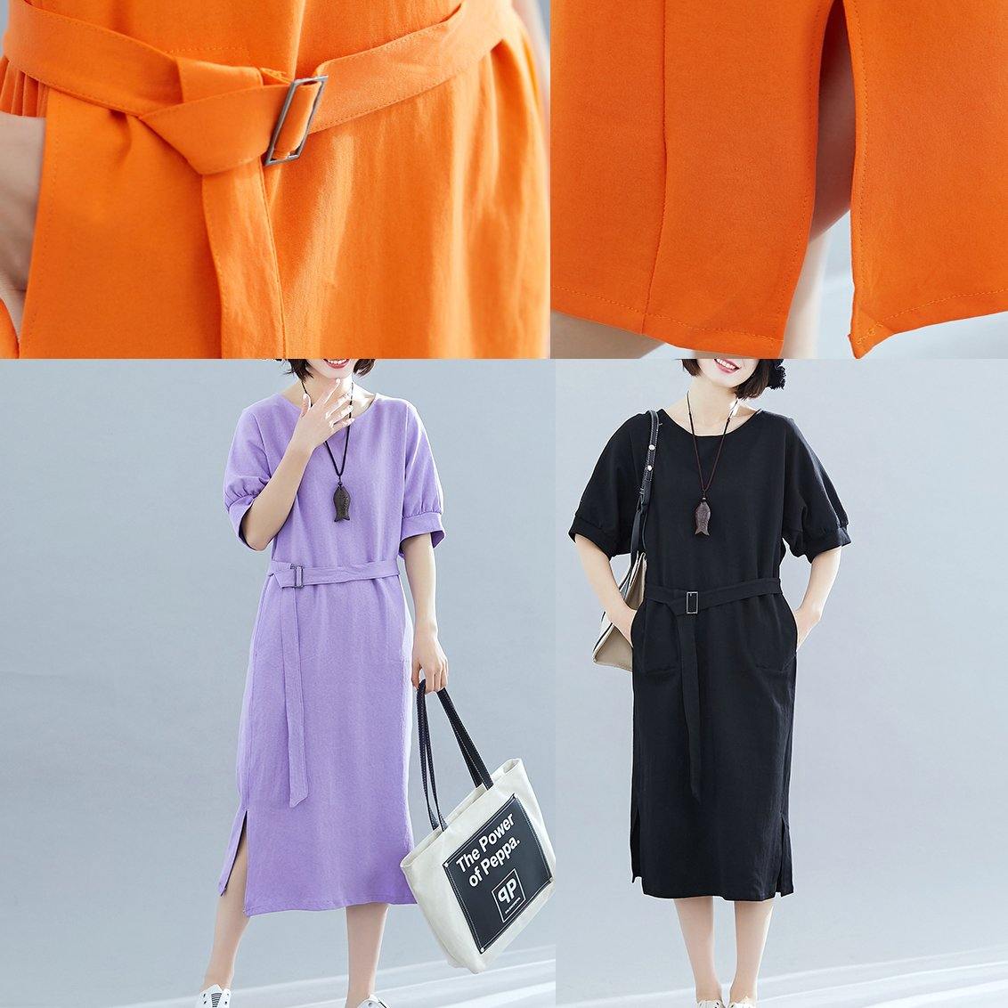 Modern O Neck Side Open Cotton Clothes Runway Purple Maxi Dresses Summer