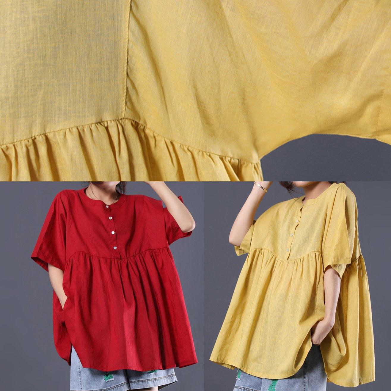 Modern Yellow Cotton Clothes for Photography Cinched Summer Blouses
