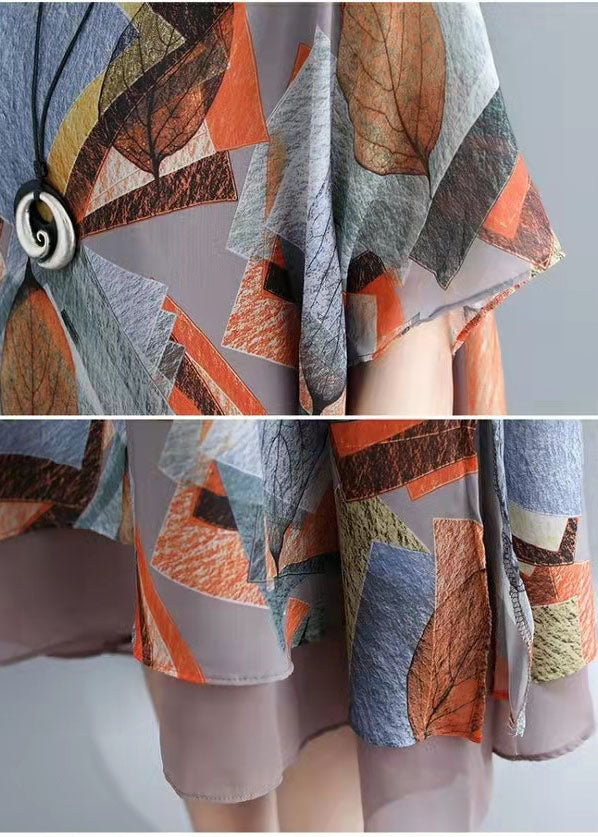 Modern O Neck Patchwork Linen Cotton Tops Print Short Shirts Summer