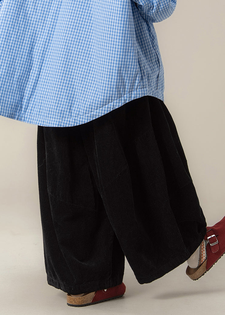 Natural Black High Waist Corduroy Wide Leg Pants Spring