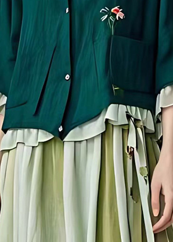 Natural Dull Green Pockets Coats Fall