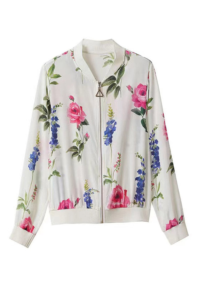 Natural O-neck Print Chiffon Sunscreen Coat Summer