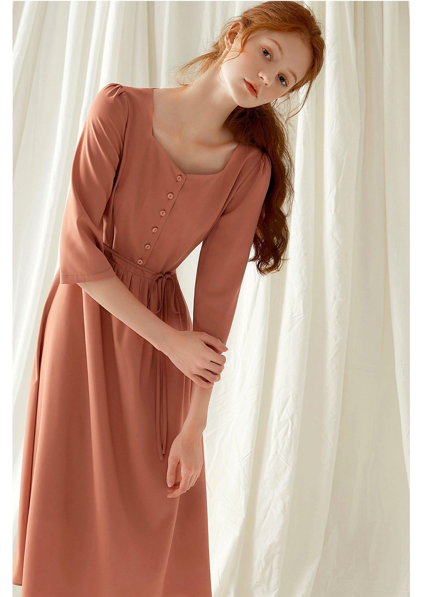 Natural Square Collar Blended Dress Tutorials Red High Waist Maxi Dresses Fall