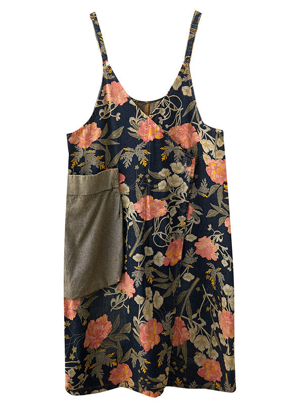 Natural V Neck Print Patchwork a Line Long Dress Summer