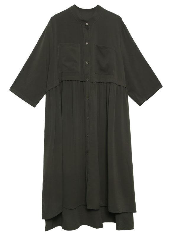Natural Army Green Chiffon Dresses Side Open Traveling Fall Shirt Dress