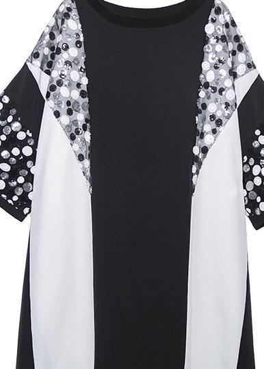 Natural Black White Patchwork Cotton Clothes Sequined Clothing Summer Tops