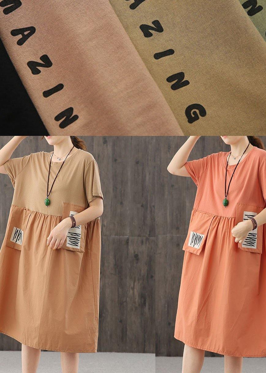 Natural Blackish Green Dress O Neck Patchwork Dress