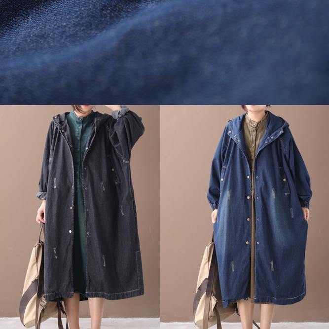 Natural Hooded Hole Outfit Denim Blue Silhouette Coats