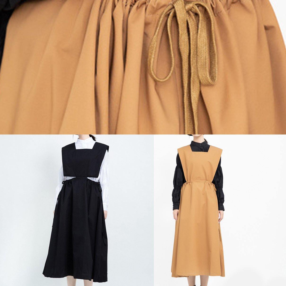 Natural Khaki Cotton Clothes Drawstring Cotton Robes Sleeveless Dress