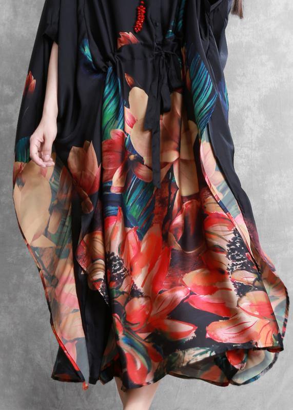 Natural O Neck Batwing Sleeve Summer Dresses Black Print Dresses
