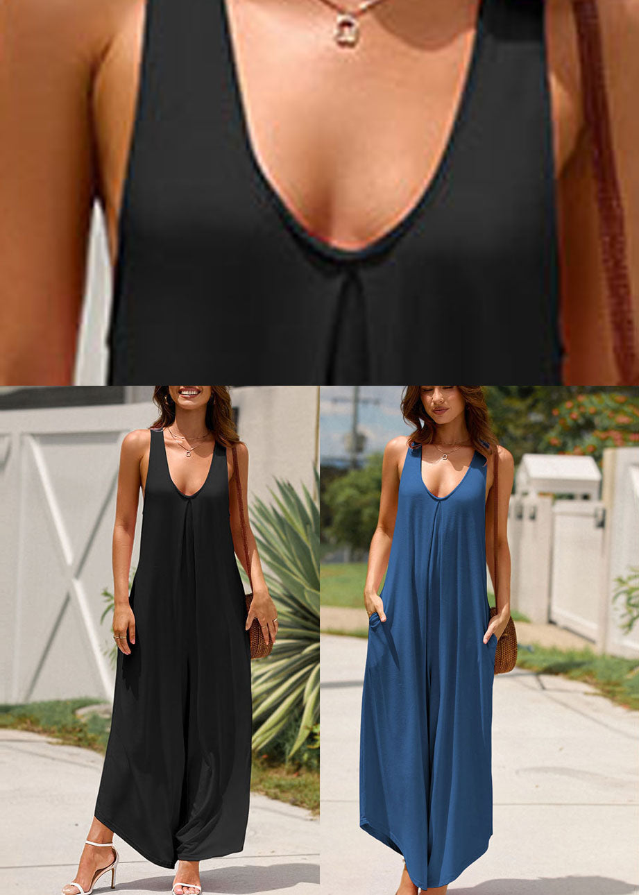 Navy Pockets Long Spaghetti Strap Sleeveless